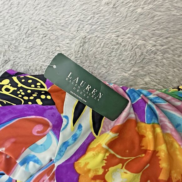 Lauren Ralph Lauren Womens Dress 8 Tropical Floral Ruched‎ Draped Stretch Waist - Picture 12 of 15